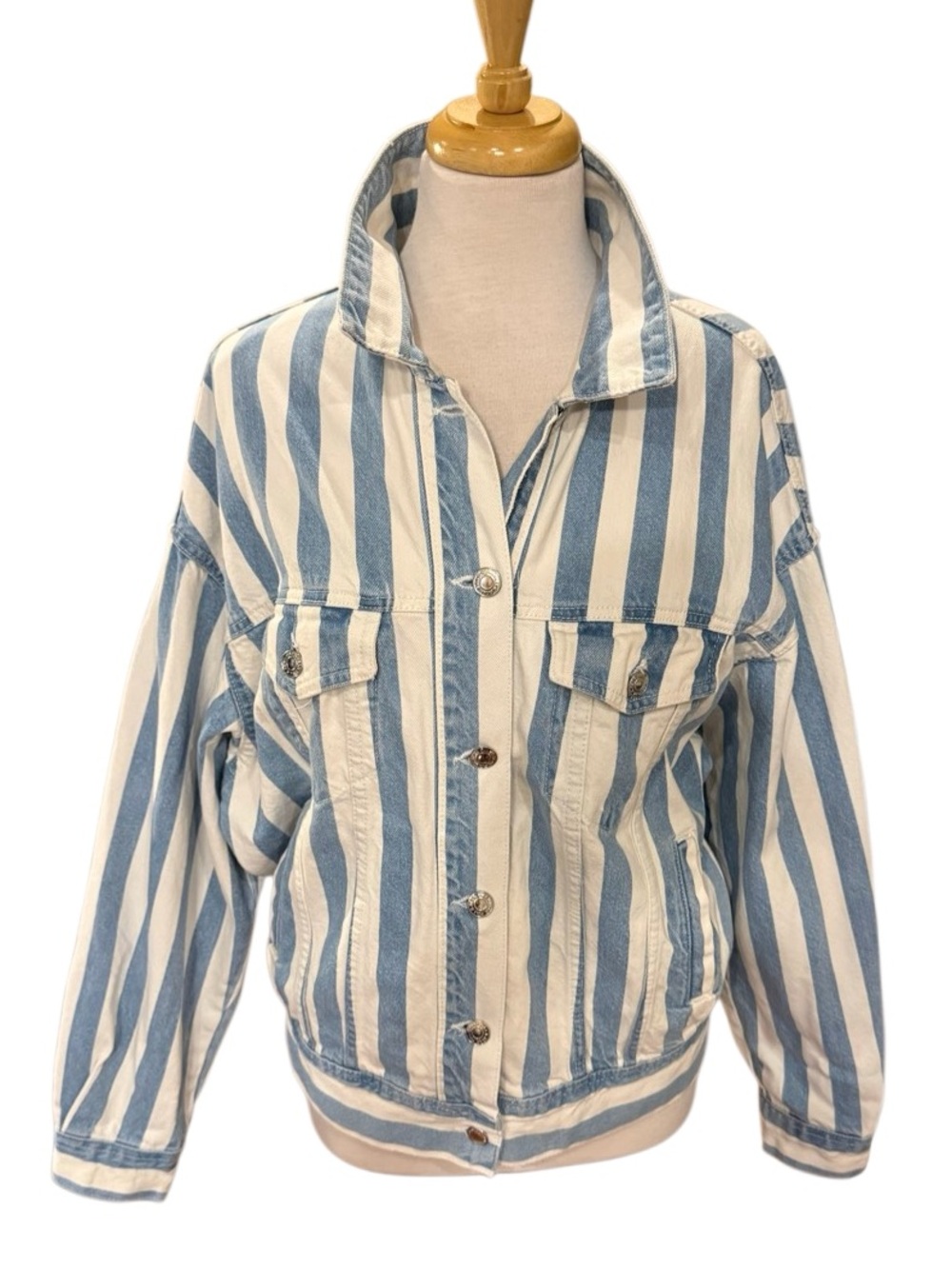 Pull & Bear Oversized Striped Denim Jacket Size Medium